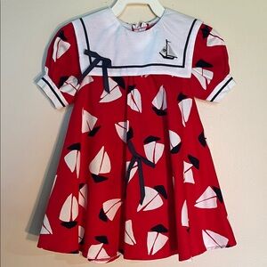 Sailboat Patterned Red Kids Dress